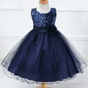Bruidsmeisjes jurk Kind - met glitterlijfje - donkerblauw - Bij Bambini