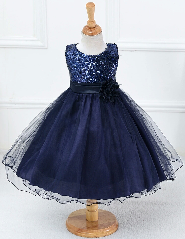 Bruidsmeisjes jurk Kind - met glitterlijfje - donkerblauw - Bij Bambini