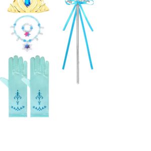 Elsa accessoire-set Kind - Blauw - Goud - sieraden + handschoenen + tiara + staf