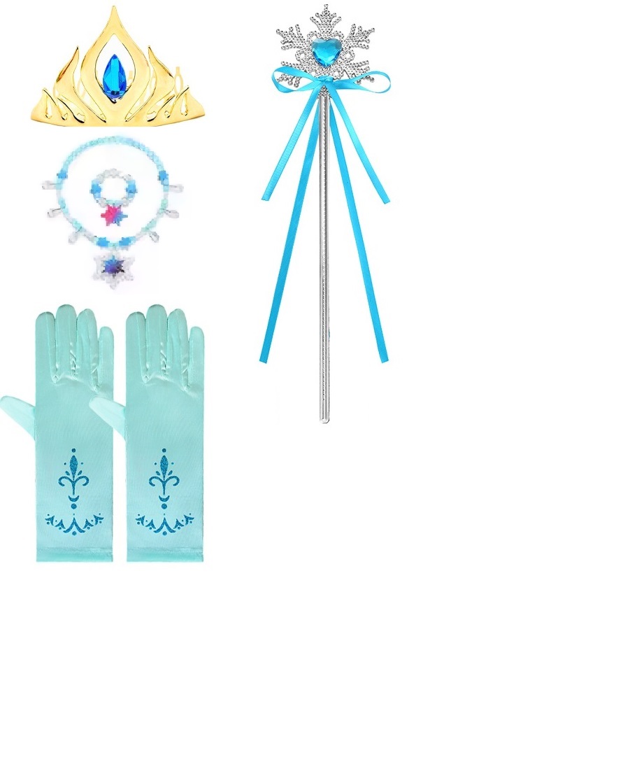 Elsa accessoire-set Kind - Blauw - Goud - sieraden + handschoenen + tiara + staf